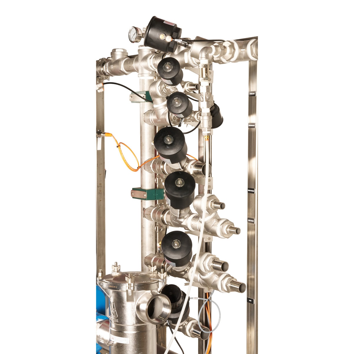 close view of water solenoids